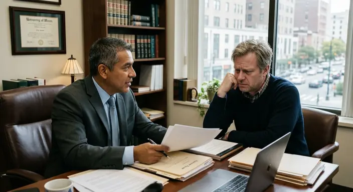 An attorney consulting a 